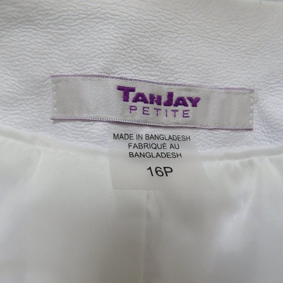 White Tanjay Pleather Bomber Style Jacket With Zippered Front Size 16P - Picture 9 of 11